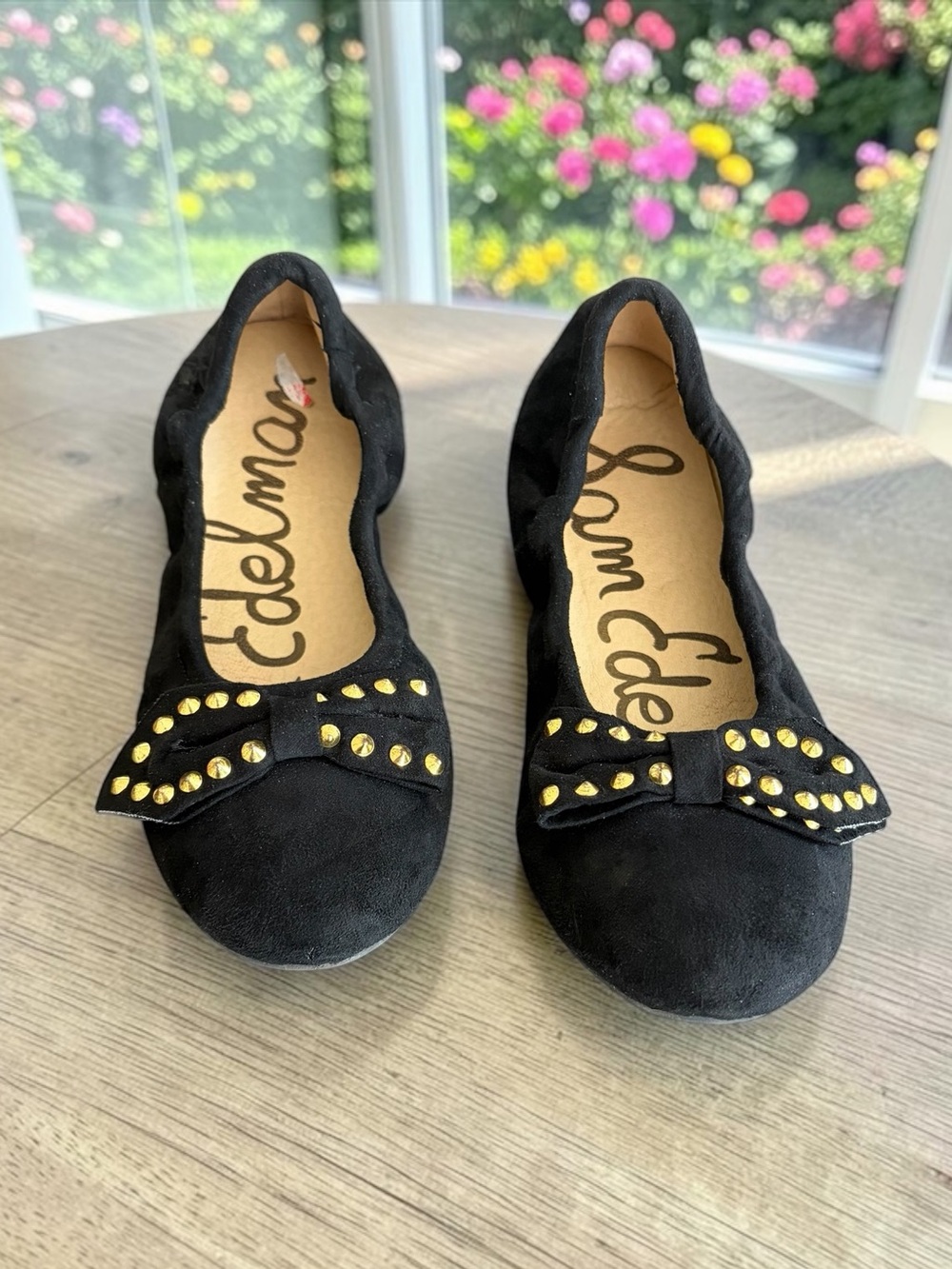 Sam Edelman Black Bow Flats with Gold Studs